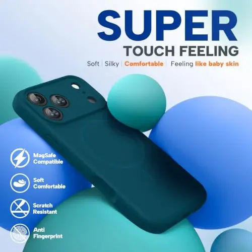 Miracase Magnetic for iPhone 17 Pro Max Case, [Soft Anti-Scratch Microfiber Lining], Compatible with MagSafe, Liquid Silicone Case Shockproof Drop Protection Phone Case for 17 ProMax, Teal - 3