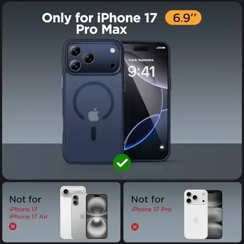 Miracase Magnetic for iPhone 17 Pro Max Case with Screen Protector [MagSafe bilan mos] Yassi ingichka telefon qutisi Harbiy darajadagi himoyalangan 17 ProMax qopqog'i bamperi 6.9