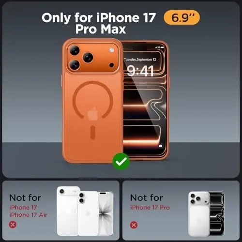 Miracase Magnetic for iPhone 17 Pro Max Case with Screen Protector [MagSafe bilan mos] Yupqa ingichka telefon qutisi Harbiy darajadagi himoyalangan 17 ProMax qopqog'i Bumper 6.9