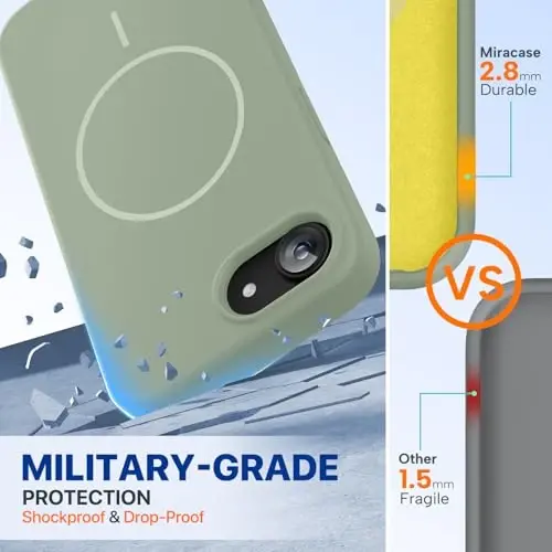 Miracase Magnetic for iPhone 17e Case & iPhone 16e Case, [Soft Anti-Scratch Microfiber Lining], Compatible with MagSafe, Silicone Shockproof Drop Protection Phone Case for iPhone 17e/16e, Patina Green - 2