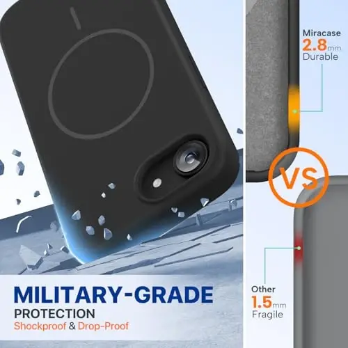 Miracase Magnetic for iPhone 17e Case & iPhone 16e Case, [Soft Anti-Scratch Microfiber Lining], Compatible with MagSafe, Silicone Shockproof Protection Phone Case for iPhone 17e/16e, Black - 2