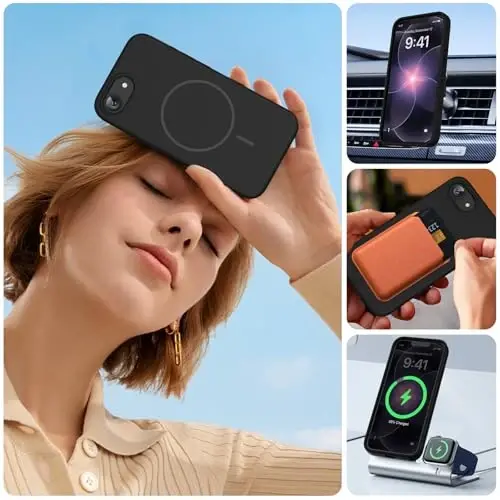 Miracase Magnetic for iPhone 17e Case & iPhone 16e Case, [Soft Anti-Scratch Microfiber Lining], Compatible with MagSafe, Silicone Shockproof Protection Phone Case for iPhone 17e/16e, Black - 6