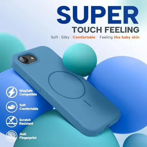 Miracase Magnetic for iPhone 17e Case & iPhone 16e Case, [Soft Anti-Scratch Microfiber Lining], Compatible with MagSafe, Silicone Shockproof Protection Phone Case for iPhone 17e/16e, Capri Blue - 6