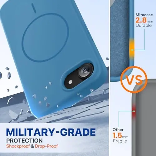 Miracase Magnetic for iPhone 17e Case & iPhone 16e Case, [Soft Anti-Scratch Microfiber Lining], Compatible with MagSafe, Silicone Shockproof Protection Phone Case for iPhone 17e/16e, Capri Blue uchun Miracase magnitli g'ilof, [yumshoq tirnalishga qarshi mikrotola astar], MagSafe bilan mos, iPhone 17e/16e uchun silikon zarbaga chidamli himoya g'ilofi, Kapri moviy rangi - 2