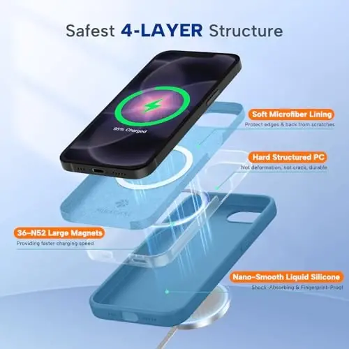 Miracase Magnetic for iPhone 17e Case & iPhone 16e Case, [Soft Anti-Scratch Microfiber Lining], Compatible with MagSafe, Silicone Shockproof Protection Phone Case for iPhone 17e/16e, Capri Blue uchun Miracase magnitli g'ilof, [yumshoq tirnalishga qarshi mikrotola astar], MagSafe bilan mos, iPhone 17e/16e uchun silikon zarbaga chidamli himoya g'ilofi, Kapri moviy rangi - 3