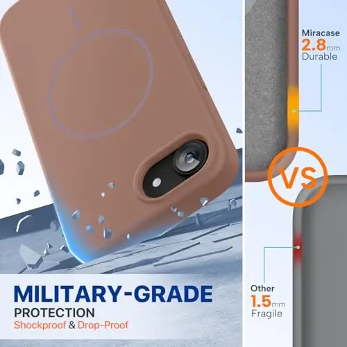 Miracase Magnetic for iPhone 17e Case & iPhone 16e Case, [Soft Anti-Scratch Microfiber Lining], Compatible with MagSafe, Silicone Shockproof Protection Phone Case for iPhone 17e/16e, Chocolate - 2