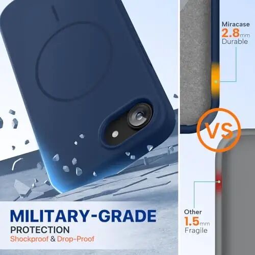 Miracase Magnetic for iPhone 17e Case & iPhone 16e Case, [Soft Anti-Scratch Microfiber Lining], Compatible with MagSafe, Silicone Shockproof Protection Phone Case for iPhone 17e/16e, Dark Blue - 2