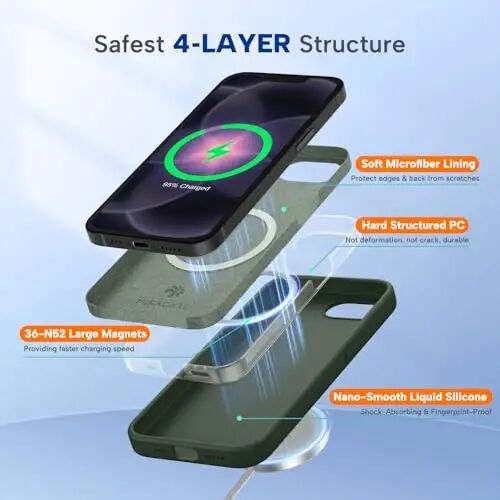 Miracase Magnetic for iPhone 17e Case & iPhone 16e Case, [Soft Anti-Scratch Microfiber Lining], Compatible with MagSafe, Silicone Shockproof Protection Phone Case for iPhone 17e/16e, Dark Green - 3