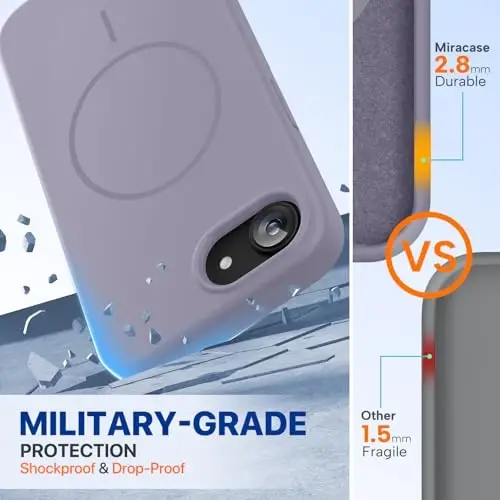 Miracase Magnetic for iPhone 17e Case & iPhone 16e Case, [Soft Anti-Scratch Microfiber Lining], Compatible with MagSafe, Silicone Shockproof Protection Phone Case for iPhone 17e/16e, Lavender Gray - 2