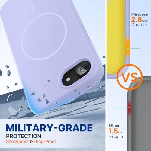 Miracase Magnetic for iPhone 17e Case & iPhone 16e Case, [Soft Anti-Scratch Microfiber Lining], Compatible with MagSafe, Silicone Shockproof Protection Phone Case for iPhone 17e/16e, Light PurpleiPhone 17e va iPhone 16e uchun Miracase magnitli g'ilofi, [yumshoq tirnalishga qarshi mikrofiber astar], MagSafe bilan mos, iPhone 17e/16e uchun silikon zarbaga chidamli himoya g'ilofi, och binafsha rang - 2