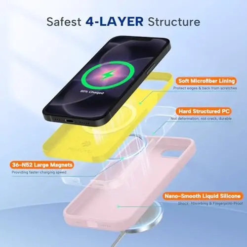 Miracase Magnetic for iPhone 17e Case & iPhone 16e Case, [Soft Anti-Scratch Microfiber Lining], Compatible with MagSafe, Silicone Shockproof Protection Phone Case for iPhone 17e/16e, Sand Pink - 3