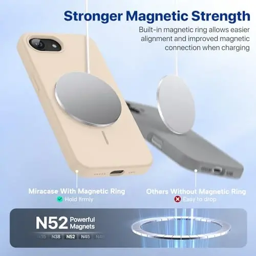 Miracase Magnetic for iPhone 17e Case & iPhone 16e Case, [Soft Anti-Scratch Microfiber Lining], Compatible with MagSafe, Silicone Shockproof Protection Phone Case for iPhone 17e/16e, Sand - 5