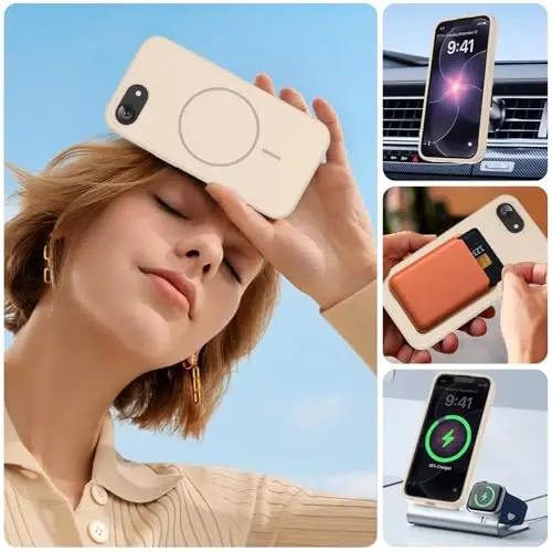Miracase Magnetic for iPhone 17e Case & iPhone 16e Case, [Soft Anti-Scratch Microfiber Lining], Compatible with MagSafe, Silicone Shockproof Protection Phone Case for iPhone 17e/16e, Sand - 6
