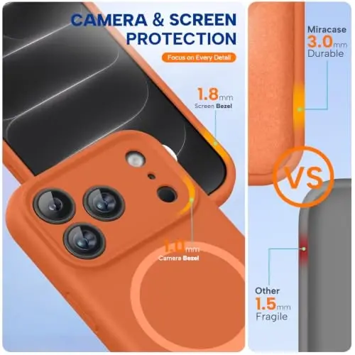 Miracase Magnetic for iPhone 18 Pro Case, Silicone, Amber Orange | Compatible with MagSafe, Soft Microfiber Lining,Shockproof Drop Protection Phone Case for 18 Pro - 3