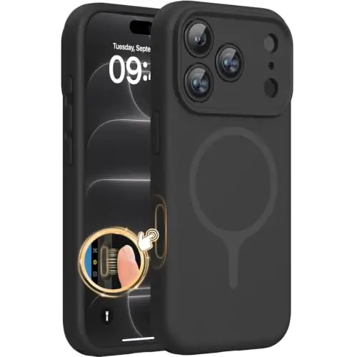 Miracase Magnetic for iPhone 18 Pro Case, Silicone, Black | Compatible with MagSafe, Soft Microfiber Lining,Shockproof Drop Protection Phone Case for 18 Pro - 1