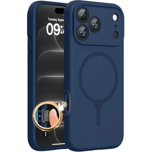 Miracase Magnetic for iPhone 18 Pro Case, Silicone, Dark Blue | Compatible with MagSafe, Soft Microfiber Lining,Shockproof Drop Protection Phone Case for 18 Pro - 1