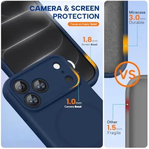 Miracase Magnetic for iPhone 18 Pro Case, Silicone, Dark Blue | Compatible with MagSafe, Soft Microfiber Lining,Shockproof Drop Protection Phone Case for 18 Pro - 3
