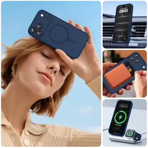 Miracase Magnetic for iPhone 18 Pro Case, Silicone, Dark Blue | Compatible with MagSafe, Soft Microfiber Lining,Shockproof Drop Protection Phone Case for 18 Pro - 6