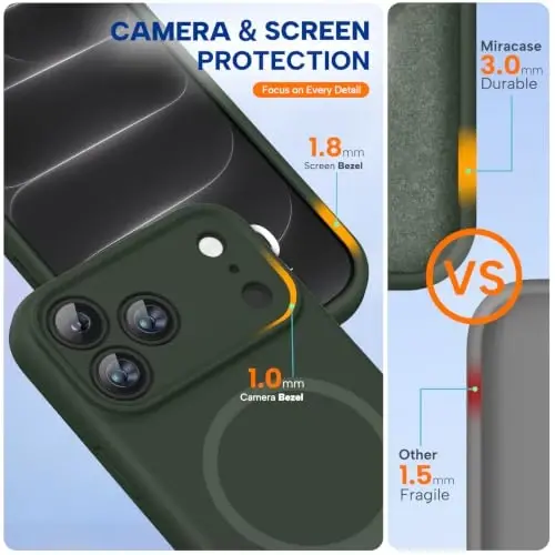 Miracase Magnetic for iPhone 18 Pro Case, Silicone, Dark Green | Compatible with MagSafe, Soft Microfiber Lining,Shockproof Drop Protection Phone Case for 18 Pro - 3