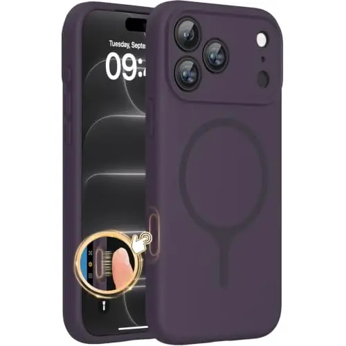 Miracase Magnetic for iPhone 18 Pro Case, Silicone, Dark Purple | Compatible with MagSafe, Soft Microfiber Lining,Shockproof Drop Protection Phone Case for 18 Pro - 1