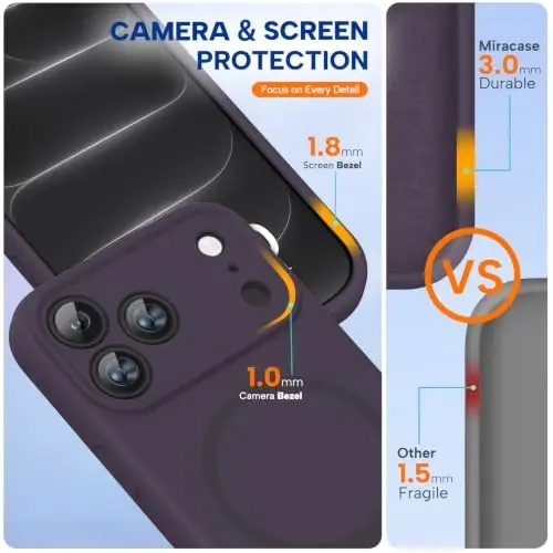 Miracase Magnetic for iPhone 18 Pro Case, Silicone, Dark Purple | Compatible with MagSafe, Soft Microfiber Lining,Shockproof Drop Protection Phone Case for 18 Pro - 3
