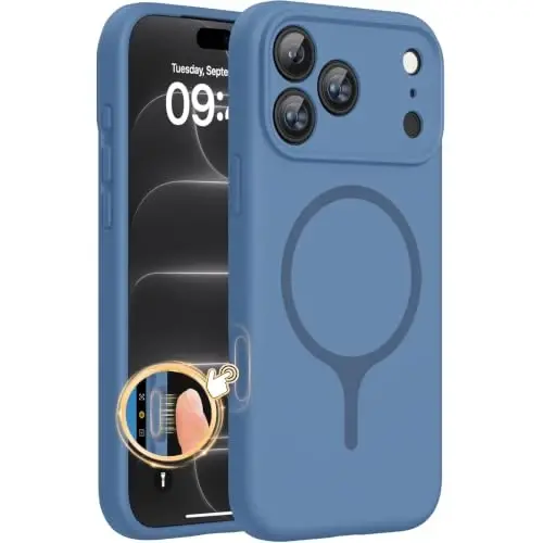 Miracase Magnetic for iPhone 18 Pro Case, Silicone, Glass Blue | Compatible with MagSafe, Soft Microfiber Lining,Shockproof Drop Protection Phone Case for 18 Pro - 1