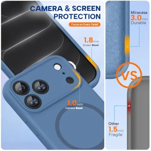 Miracase Magnetic for iPhone 18 Pro Case, Silicone, Glass Blue | Compatible with MagSafe, Soft Microfiber Lining,Shockproof Drop Protection Phone Case for 18 Pro - 3