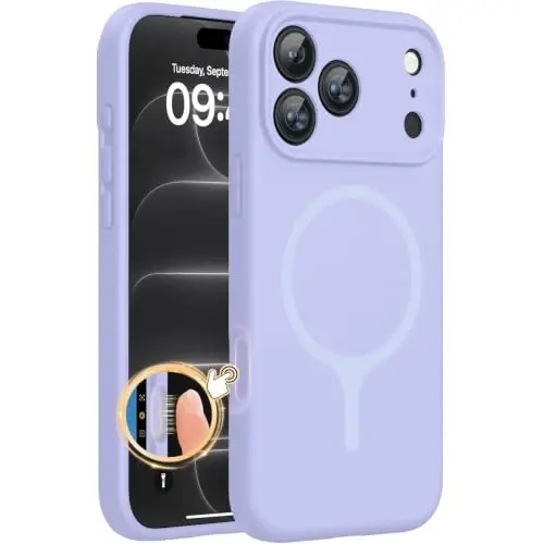 Miracase Magnetic for iPhone 18 Pro Case, Silicone, Light Purple | Compatible with MagSafe, Soft Microfiber Lining,Shockproof Drop Protection Phone Case for 18 Pro - 1