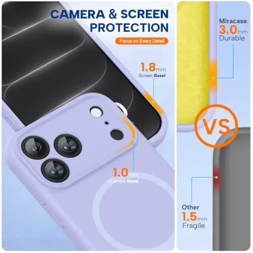 Miracase Magnetic for iPhone 18 Pro Case, Silicone, Light Purple | Compatible with MagSafe, Soft Microfiber Lining,Shockproof Drop Protection Phone Case for 18 Pro - 3