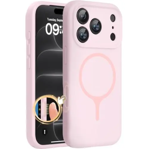 Miracase Magnetic for iPhone 18 Pro Case, Silicone, Sand Pink | Compatible with MagSafe, Soft Microfiber Lining,Shockproof Drop Protection Phone Case for 18 Pro - 1