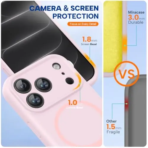 Miracase Magnetic for iPhone 18 Pro Case, Silicone, Sand Pink | Compatible with MagSafe, Soft Microfiber Lining,Shockproof Drop Protection Phone Case for 18 Pro - 3