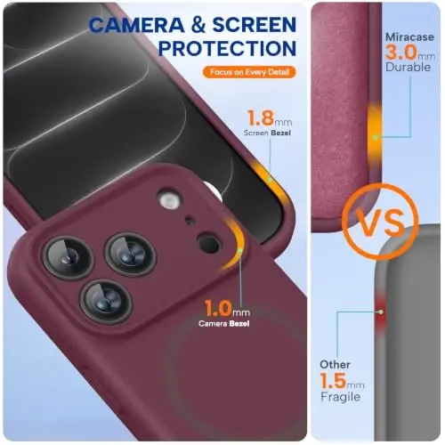 Miracase Magnetic for iPhone 18 Pro Case, Silicone, Wine Red | Compatible with MagSafe, Soft Microfiber Lining,Shockproof Drop Protection Phone Case for 18 Pro - 3