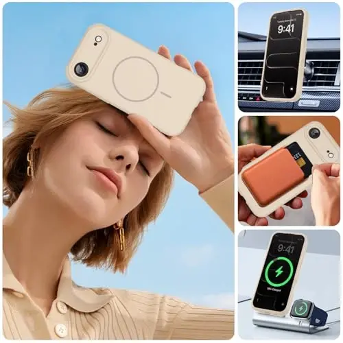 Miracase Magnetic for iPhone Air Case, Compatible with MagSafe, Integrated Silicone Camera Control Cover, 3.0mm Thicken Shockproof Drop Protection Phone Case for 17 Air,Sand - 4