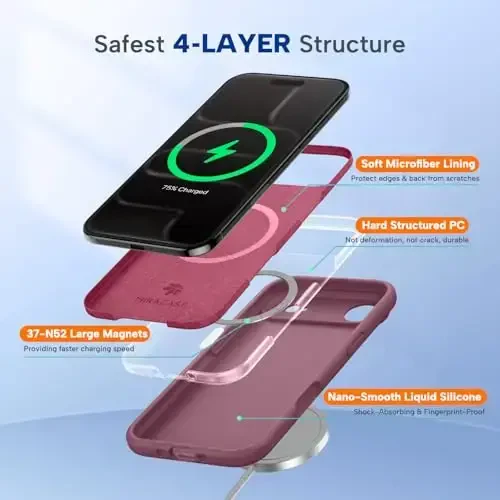Miracase Magnetic for iPhone Air Case, Compatible with MagSafe, Integrated Silicone Camera Control Cover, 3.0mm Thicken Shockproof Drop Protection Phone Case for 17 Air,Wine Red - 4