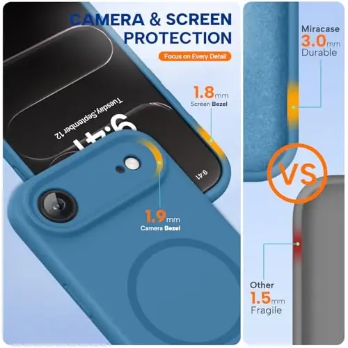 Miracase Magnetic for iPhone Air Case, MagSafe bilan mos, O'rnatilgan silikon kamera boshqaruv qopqog'i, 3,0 mm qalinlikdagi zarbga chidamli tushishdan himoya qiluvchi telefon g'ilofi 17 Air, Capri Blue uchun - MIRACASE (1)