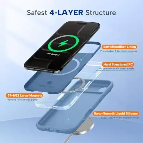 Miracase Magnetic for iPhone Air Case, MagSafe bilan mos, Oʻrnatilgan silikon kamera boshqaruv qopqogʻi, 3,0 mm qalinlikdagi zarbga chidamli tushishdan himoya qiluvchi telefon qutisi 17 Air, Glass Blue uchun - 4