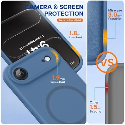 Miracase Magnetic for iPhone Air Case, MagSafe bilan mos, Oʻrnatilgan silikon kamera boshqaruv qopqogʻi, 3,0 mm qalinlikdagi zarbga chidamli tushishdan himoya qiluvchi telefon qutisi 17 Air, Glass Blue uchun - MIRACASE (1)