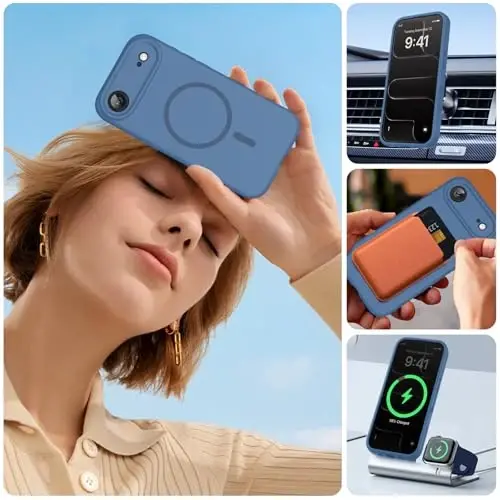 Miracase Magnetic for iPhone Air Case, MagSafe bilan mos, Oʻrnatilgan silikon kamera boshqaruv qopqogʻi, 3,0 mm qalinlikdagi zarbga chidamli tushishdan himoya qiluvchi telefon qutisi 17 Air, Glass Blue uchun - 5