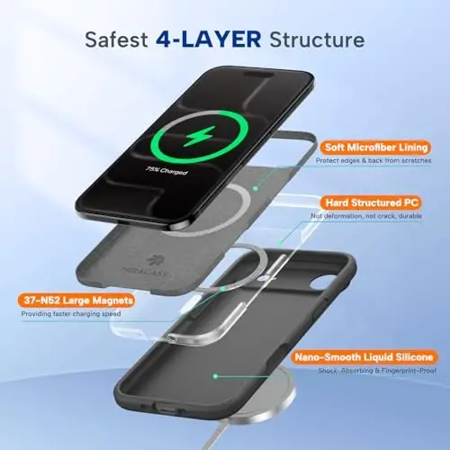 Miracase Magnetic for iPhone Air Case, MagSafe bilan mos, O'rnatilgan silikon kamera boshqaruv qopqog'i, 3,0 mm qalinlikdagi zarbga chidamli tushishdan himoya qiluvchi telefon qutisi 17 Air, Qora uchun - 4