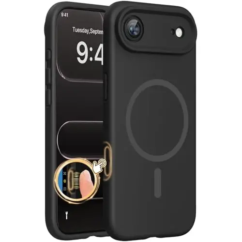 Miracase Magnetic for iPhone Air Case, MagSafe bilan mos, O'rnatilgan silikon kamera boshqaruv qopqog'i, 3,0 mm qalinlikdagi zarbga chidamli tushishdan himoya qiluvchi telefon qutisi 17 Air, Qora uchun 