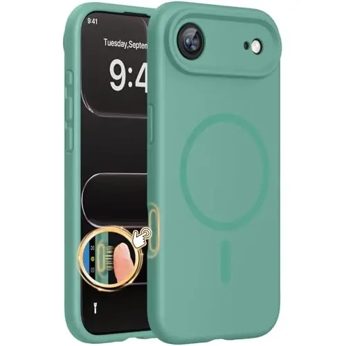 Miracase Magnetic for iPhone Air Case, MagSafe bilan mos, Oʻrnatilgan silikon kamera boshqaruv qopqogʻi, 3,0 mm qalinlikdagi zarbga chidamli tushishdan himoya qiluvchi telefon qutisi 17 Air uchun, Midnight Green 