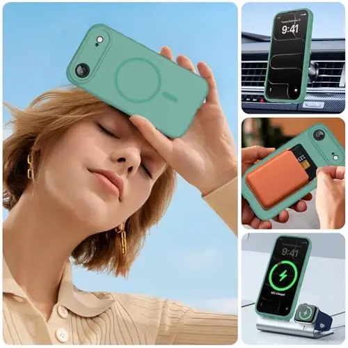 Miracase Magnetic for iPhone Air Case, MagSafe bilan mos, Oʻrnatilgan silikon kamera boshqaruv qopqogʻi, 3,0 mm qalinlikdagi zarbga chidamli tushishdan himoya qiluvchi telefon qutisi 17 Air uchun, Midnight Green - 5