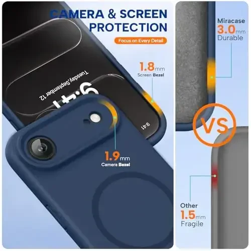 Miracase Magnetic for iPhone Air Case, MagSafe bilan mos, Oʻrnatilgan silikon kamera boshqaruv qopqogʻi, 3,0 mm qalinlikdagi zarbga chidamli tushishdan himoya qiluvchi telefon qutisi 17 Air uchun, Toʻq koʻk - MIRACASE (1)