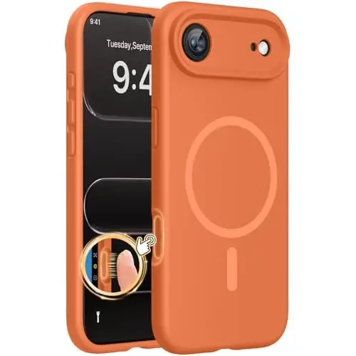 Miracase Magnetic for iPhone Air Case, MagSafe bilan mos, oʻrnatilgan silikon kamera boshqaruv qopqogʻi, 3,0 mm qalinlikdagi zarbga chidamli tushishdan himoya qiluvchi telefon qutisi 17 Air uchun, toʻq sariq 
