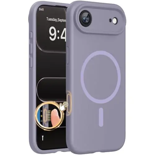 Miracase Magnetic for iPhone Air Case, MagSafe bilan mos, Oʻrnatilgan silikon kamera boshqaruv qopqogʻi, 3,0 mm qalinlikdagi zarbga chidamli tushishdan himoya telefon qutisi 17 Air, Lavanda kulrang uchun 