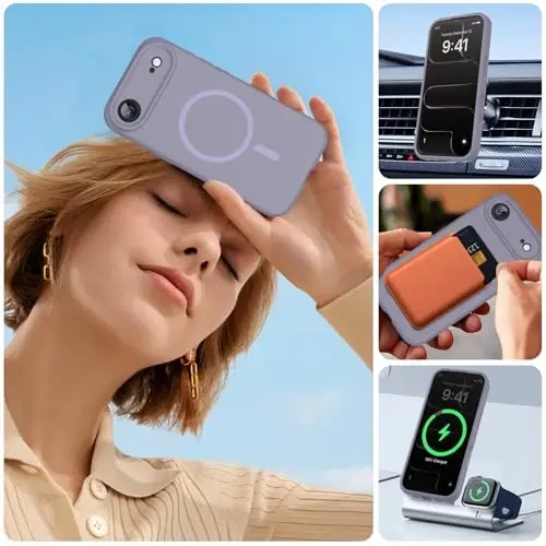 Miracase Magnetic for iPhone Air Case, MagSafe bilan mos, Oʻrnatilgan silikon kamera boshqaruv qopqogʻi, 3,0 mm qalinlikdagi zarbga chidamli tushishdan himoya telefon qutisi 17 Air, Lavanda kulrang uchun - 4