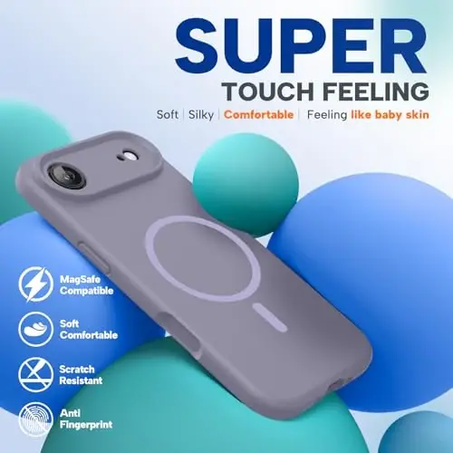 Miracase Magnetic for iPhone Air Case, MagSafe bilan mos, Oʻrnatilgan silikon kamera boshqaruv qopqogʻi, 3,0 mm qalinlikdagi zarbga chidamli tushishdan himoya telefon qutisi 17 Air, Lavanda kulrang uchun - 6