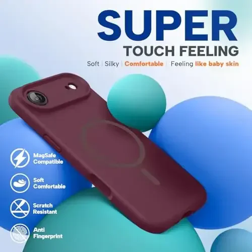 Miracase Magnetic for iPhone Air Case, MagSafe bilan mos, O'rnatilgan silikon kamera boshqaruv qopqog'i, 3.0mm qalinlikdagi zarbga chidamli tushishdan himoya qiluvchi telefon qutisi 17 Air, Sharob rangi - 6