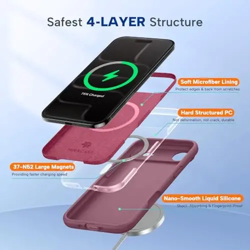 Miracase Magnetic for iPhone Air Case, MagSafe bilan mos, O'rnatilgan silikon kamera boshqaruv qopqog'i, 3.0mm qalinlikdagi zarbga chidamli tushishdan himoya qiluvchi telefon qutisi 17 Air, Sharob rangi - 4