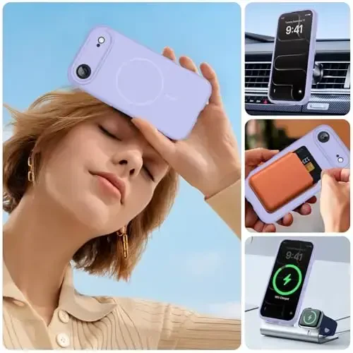 Miracase Magnetic for iPhone Air Case, MagSafe bilan mos, O'rnatilgan silikon kamera boshqaruv qopqog'i, 3.0mm qalinlikdagi zarbga chidamli tushishdan himoya telefon qutisi 17 Air,och binafsha uchun - 5
